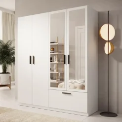 Meubella - Kledingkast Lillian - Wit - 180 cm - Met spiegel