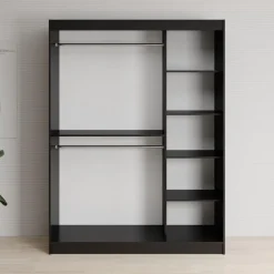 Meubella - Kledingkast Lisbon 2 - Zwart - 150 cm - Met spiegel