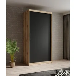 Meubella - Kledingkast Luxor - Zwart - Eiken - 100 cm