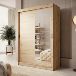 Meubella - Kledingkast Mammock 1 - Eiken - 150 cm - Met spiegel