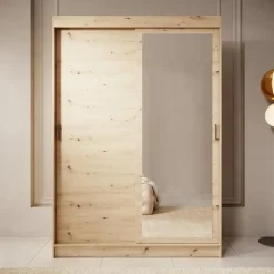 Meubella - Kledingkast Mammock 1 - Eiken - 150 cm - Met spiegel