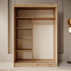 Meubella - Kledingkast Mammock 1 - Eiken - 150 cm - Met spiegel