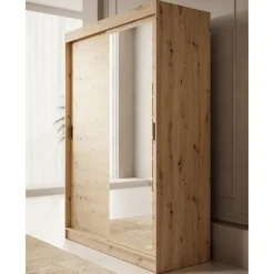 Meubella - Kledingkast Mammock 1 - Eiken - 150 cm - Met spiegel