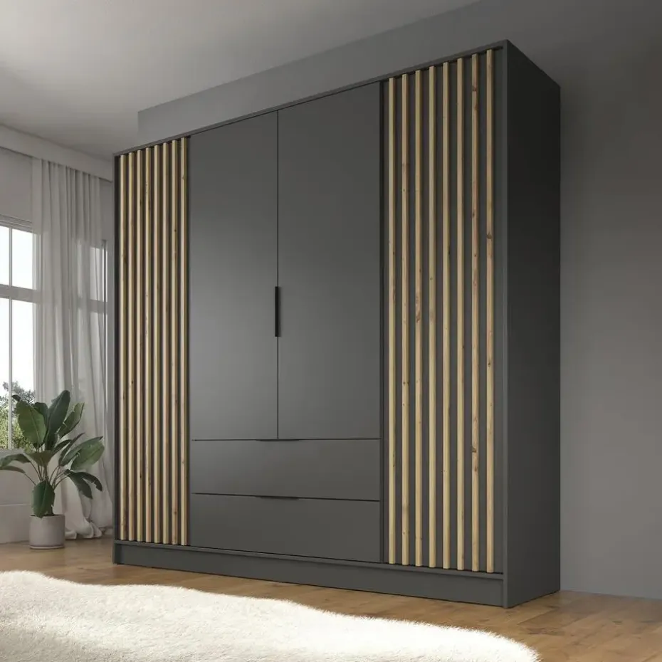 Meubella - Kledingkast Nairobi - Antraciet - Eiken - 206 cm