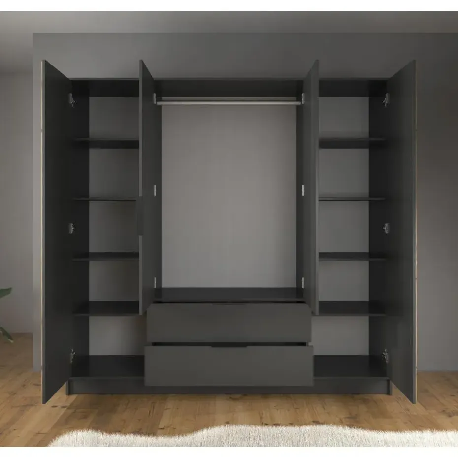 Meubella - Kledingkast Nairobi - Antraciet - Eiken - 206 cm