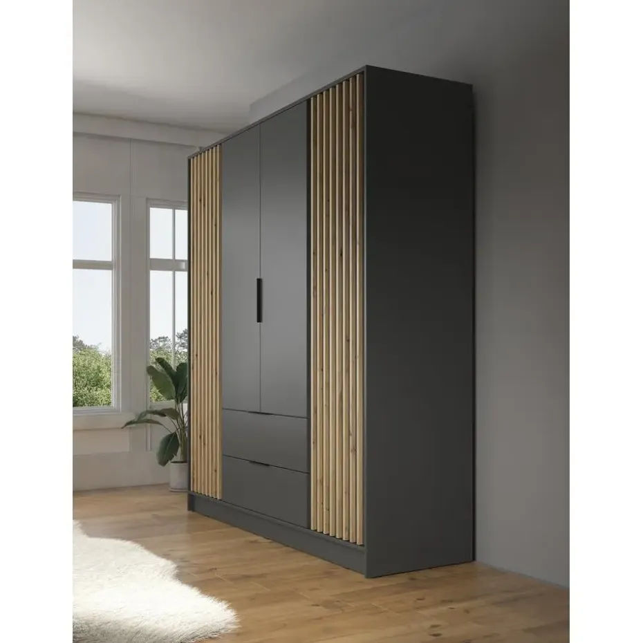 Meubella - Kledingkast Nairobi - Antraciet - Eiken - 206 cm