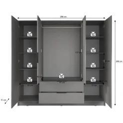 Meubella - Kledingkast Nairobi - Antraciet - Eiken - 206 cm