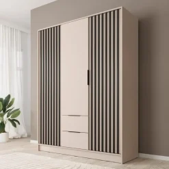 Meubella - Kledingkast Nairobi - Beige - Zwart - 155 cm