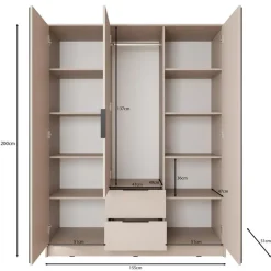 Meubella - Kledingkast Nairobi - Beige - Zwart - 155 cm