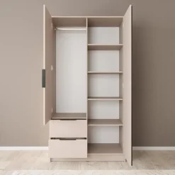 Meubella - Kledingkast Nairobi - Beige - Zwart - 105 cm - met spiegel