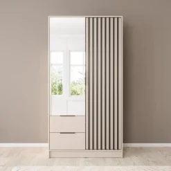 Meubella - Kledingkast Nairobi - Beige - Zwart - 105 cm - met spiegel