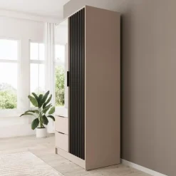 Meubella - Kledingkast Nairobi - Beige - Zwart - 105 cm - met spiegel