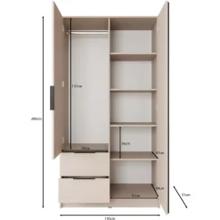 Meubella - Kledingkast Nairobi - Beige - Zwart - 105 cm - met spiegel