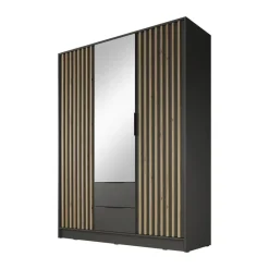 Meubella - Kledingkast Nairobi - Antraciet - Eiken - 155 cm - Met spiegel
