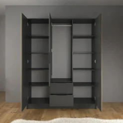 Meubella - Kledingkast Nairobi - Antraciet - Eiken - 155 cm - Met spiegel