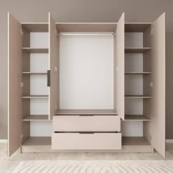 Meubella - Kledingkast Nairobi - Beige - Zwart - 206 cm - met spiegel