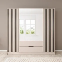 Meubella - Kledingkast Nairobi - Beige - Zwart - 206 cm - met spiegel