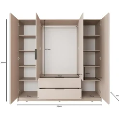 Meubella - Kledingkast Nairobi - Beige - Zwart - 206 cm - met spiegel