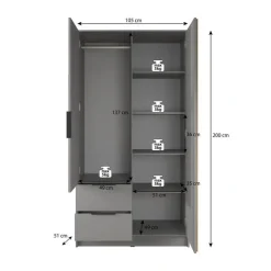 Meubella - Kledingkast Nairobi - Eiken - Zwart - 105 cm - Met spiegel