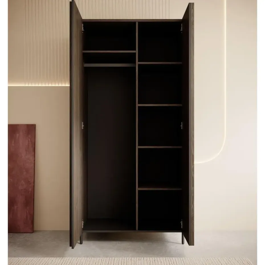 Meubella - Kledingkast Paz - Donkerbruin eiken - 92 cm