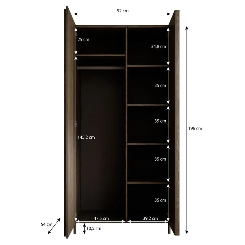 Meubella - Kledingkast Paz - Donkerbruin eiken - 92 cm