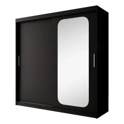Meubella - Kledingkast Pete - Zwart - 200 cm - Met spiegel