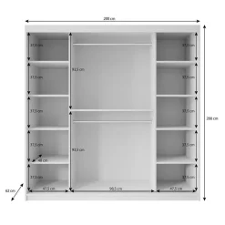 Meubella - Kledingkast Pete - Zwart - 200 cm - Met spiegel
