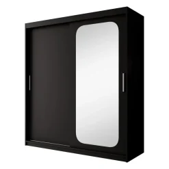 Meubella - Kledingkast Pete - Zwart - 180 cm - Met spiegel