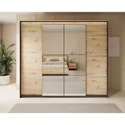 Meubella - Kledingkast Quarry - Eiken - 250 cm - Met spiegel