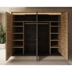 Meubella - Kledingkast Quarry - Eiken - 250 cm - Met spiegel