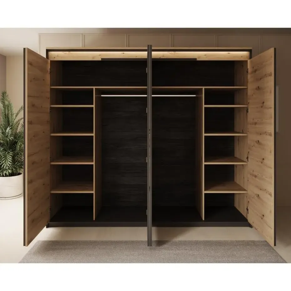 Meubella - Kledingkast Quarry - Eiken - 250 cm - Met spiegel