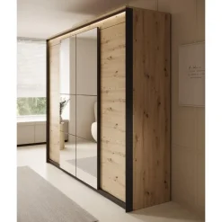 Meubella - Kledingkast Quarry - Eiken - 250 cm - Met spiegel