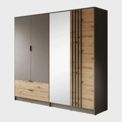 Meubella - Kledingkast Roma - Grijs - Eiken - 221 cm - Met spiegel