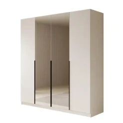 Meubella - Kledingkast Sabre - Wit - 200 cm - Met spiegel