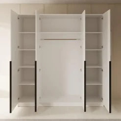 Meubella - Kledingkast Sabre - Wit - 200 cm - Met spiegel