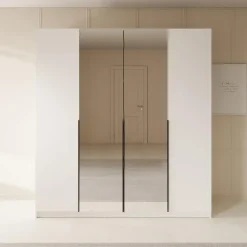 Meubella - Kledingkast Sabre - Wit - 200 cm - Met spiegel