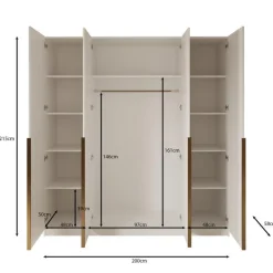 Meubella - Kledingkast Sabre - Wit - 200 cm - Met spiegel