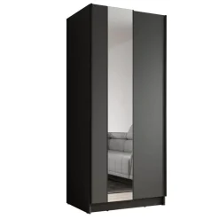 Meubella - Kledingkast Salta - Zwart - 80 cm - Met spiegel