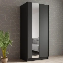 Meubella - Kledingkast Salta - Zwart - 80 cm - Met spiegel