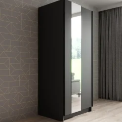 Meubella - Kledingkast Salta - Zwart - 80 cm - Met spiegel