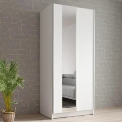 Meubella - Kledingkast Salta - Wit - 80 cm - Met spiegel