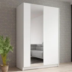 Meubella - Kledingkast Salta - Wit - 120 cm - Met spiegel