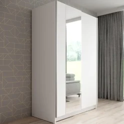 Meubella - Kledingkast Salta - Wit - 120 cm - Met spiegel