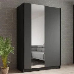 Meubella - Kledingkast Salta - Zwart - 120 cm - Met spiegel