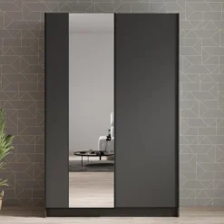 Meubella - Kledingkast Salta - Zwart - 120 cm - Met spiegel