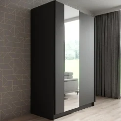 Meubella - Kledingkast Salta - Zwart - 120 cm - Met spiegel