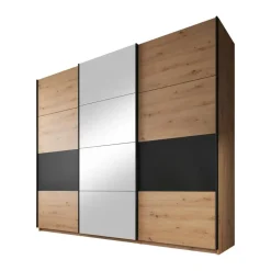 Meubella - Kledingkast Saturn - Eiken - Zwart - 263 cm - Met spiegel