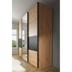 Meubella - Kledingkast Saturn - Eiken - Zwart - 263 cm - Met spiegel