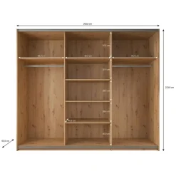 Meubella - Kledingkast Saturn - Eiken - Zwart - 263 cm - Met spiegel