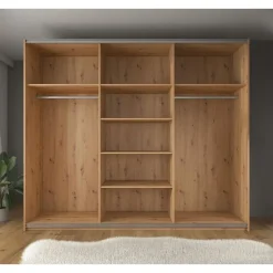 Meubella - Kledingkast Saturn - Eiken - Zwart - 263 cm - Met spiegel